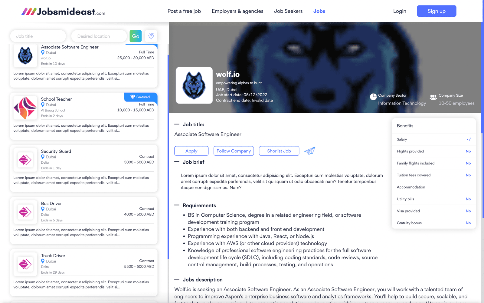 Recruitment portal dashboard UI.